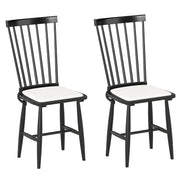 Dining Chairs Set of 2 Farmhouse Solid Rubber Wood Windsor Chairs with Removable Seat Cushions-Black-Dining Chairs-DECOROLALA