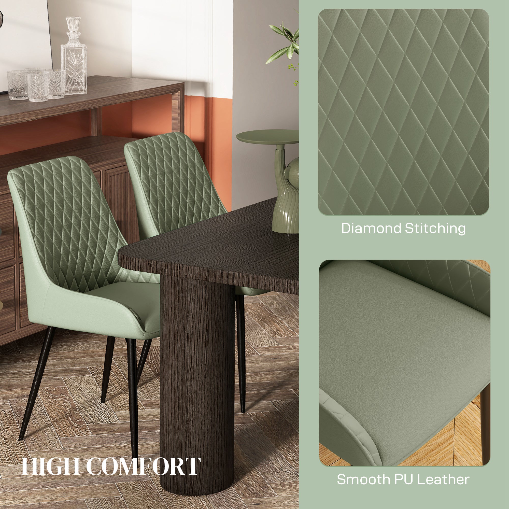 Dining Chairs Set of 2 - Green Diamond Tufted-DECOROLALA