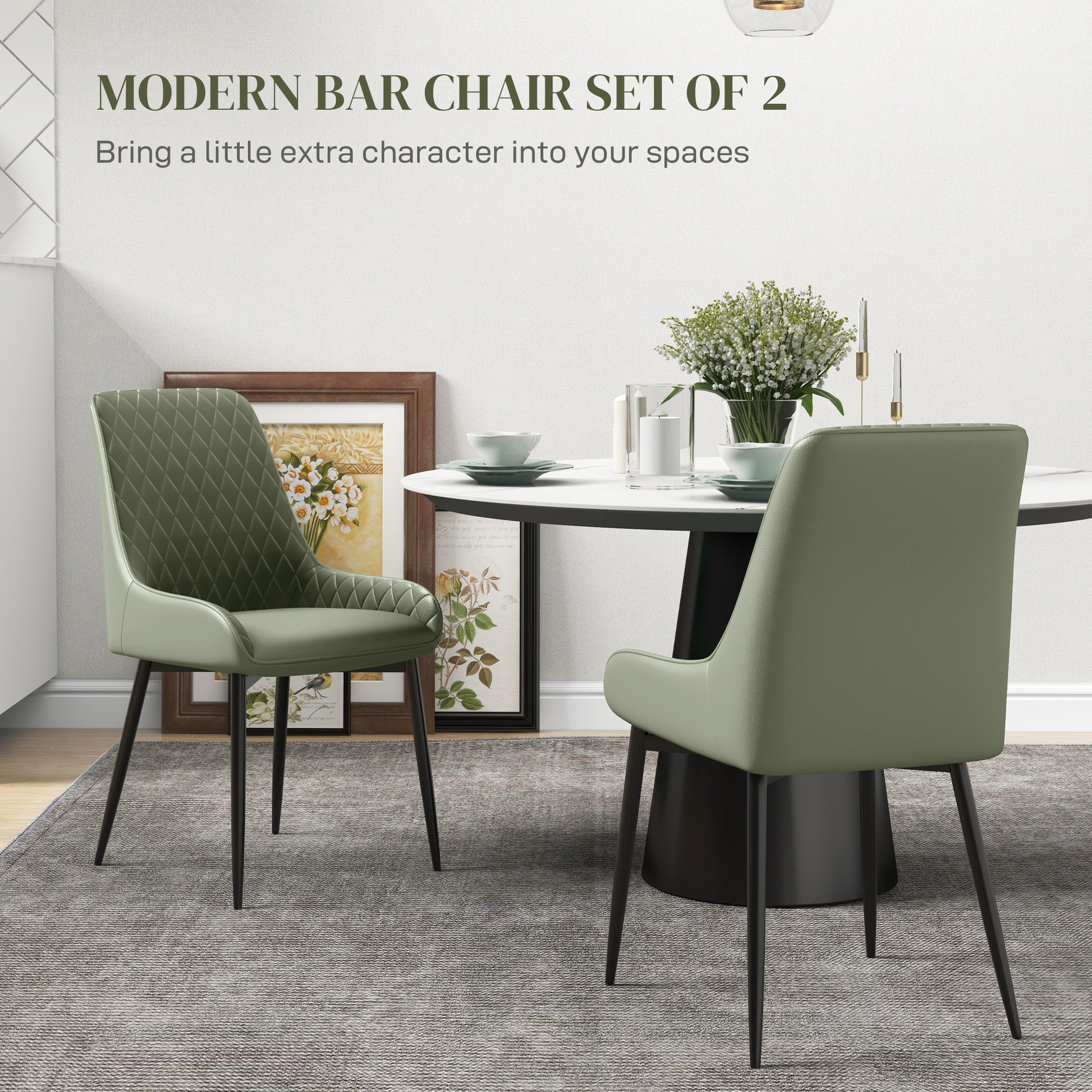 Dining Chairs Set of 2 - Green Diamond Tufted-DECOROLALA