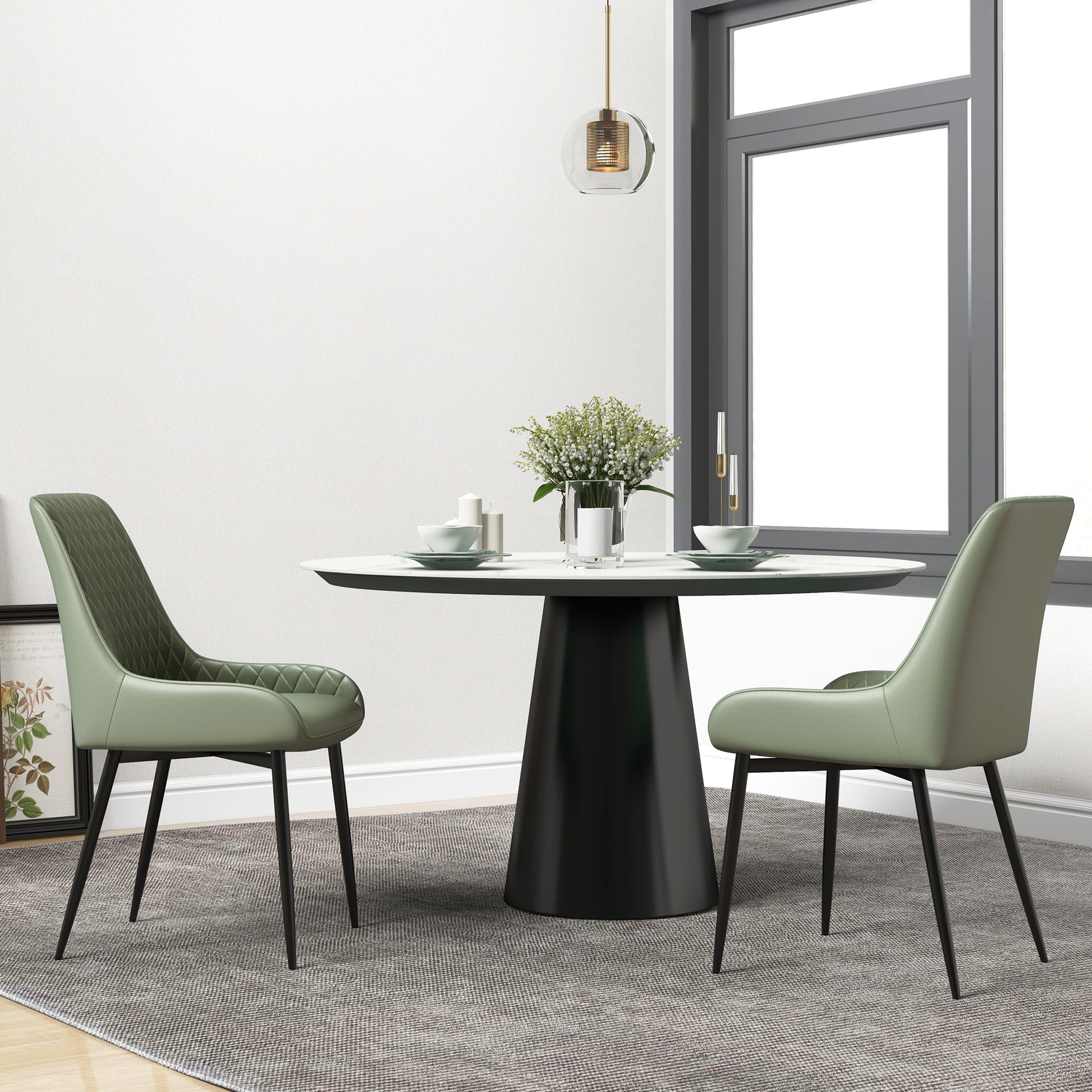 Dining Chairs Set of 2 - Green Diamond Tufted-DECOROLALA