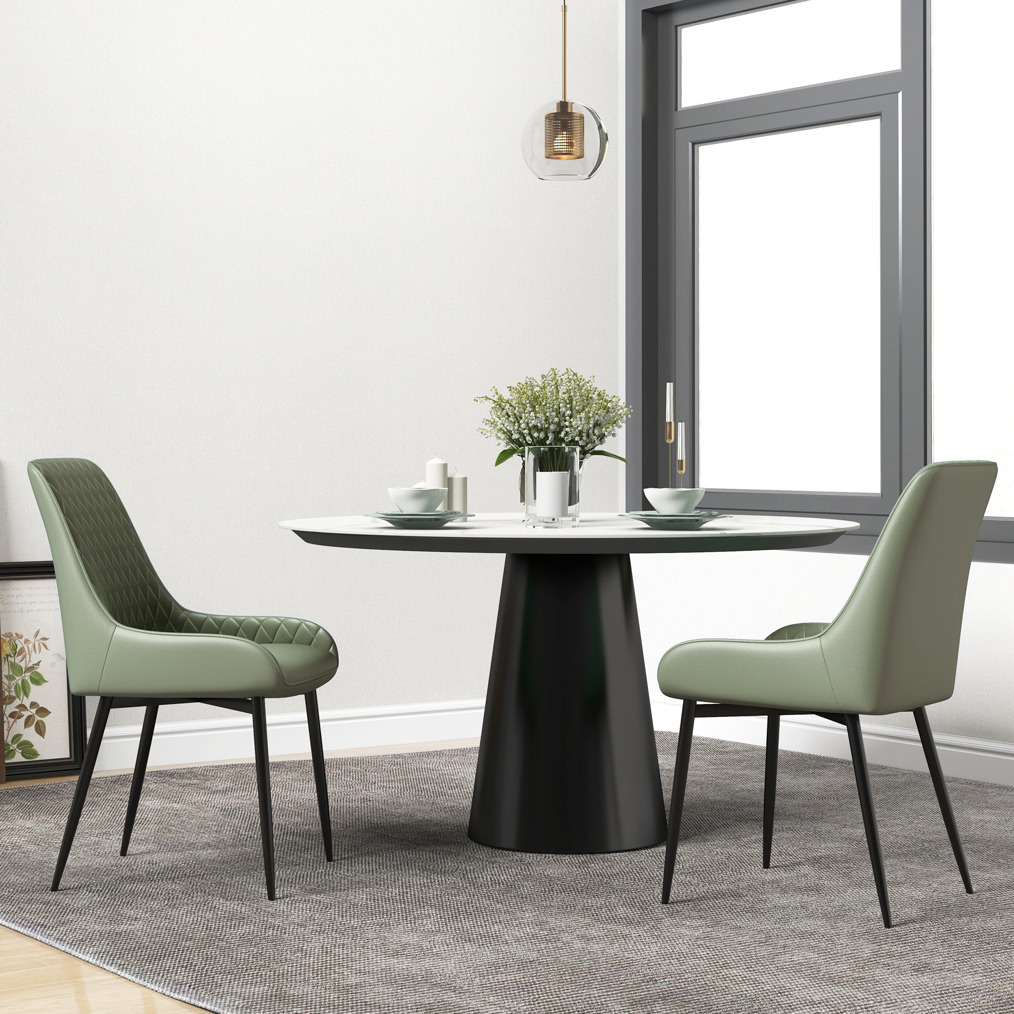 Dining Chairs Set of 2 - Green Diamond Tufted-DECOROLALA