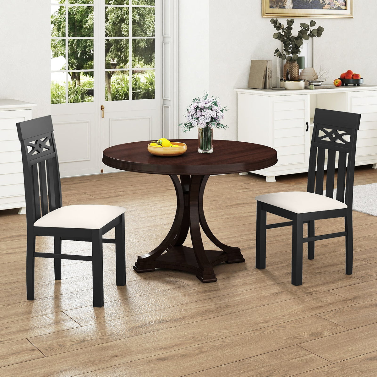 Dining Chairs Set of 2 High Back Dining Room Chairs with Padded Seat and Rubber Wood Frame-Black-Dining Chairs-DECOROLALA