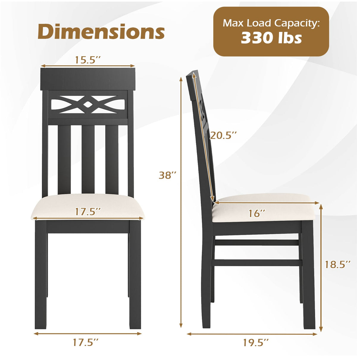 Dining Chairs Set of 2 High Back Dining Room Chairs with Padded Seat and Rubber Wood Frame-Black-Dining Chairs-DECOROLALA
