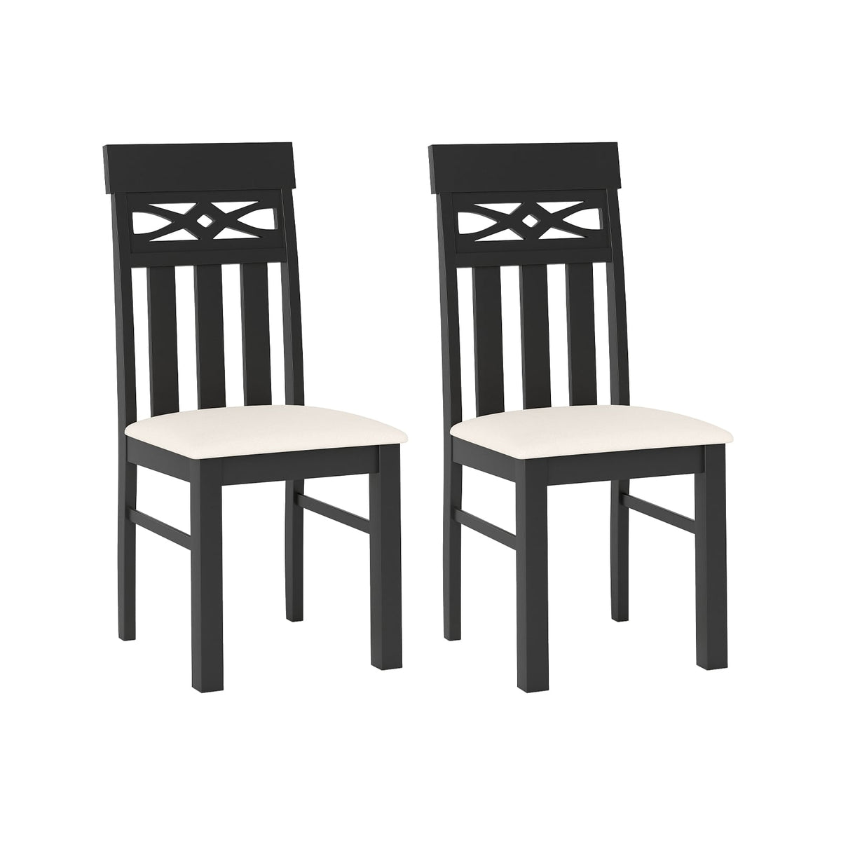 Dining Chairs Set of 2 High Back Dining Room Chairs with Padded Seat and Rubber Wood Frame-Black-Dining Chairs-DECOROLALA