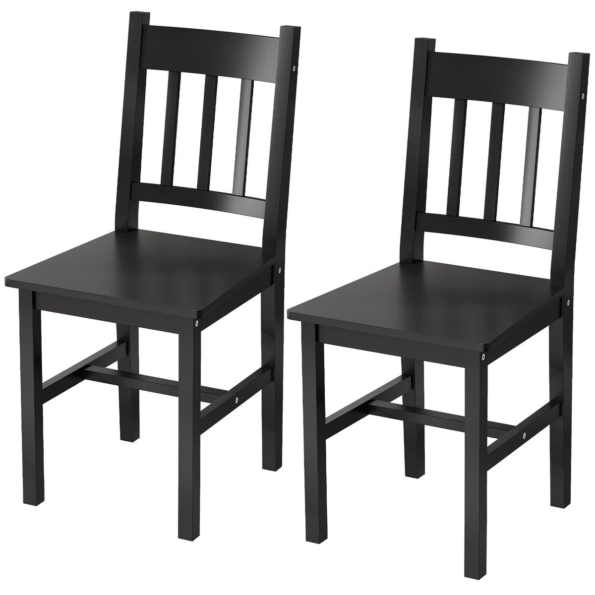 Dining Chairs Set of 2, Kitchen Chair with Slat Back, Pine Wood Structure for Living Room and Dining Room, Black-Dining Chairs-DECOROLALA