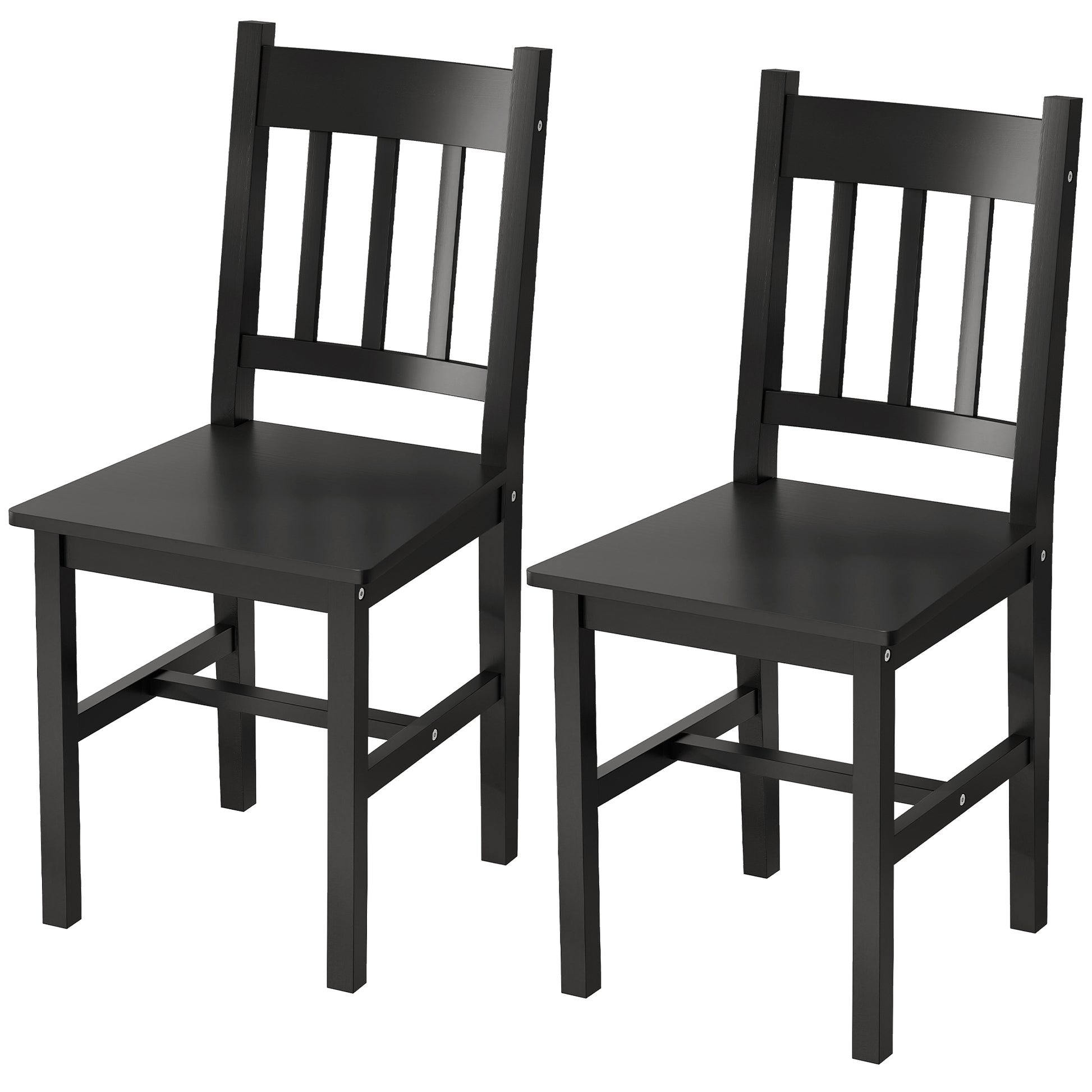 Dining Chairs Set of 2, Kitchen Chair with Slat Back, Pine Wood Structure for Living Room and Dining Room, Black-Home Furnishings > Kitchen & Dining Furniture > Dining Chairs-DECOROLALA