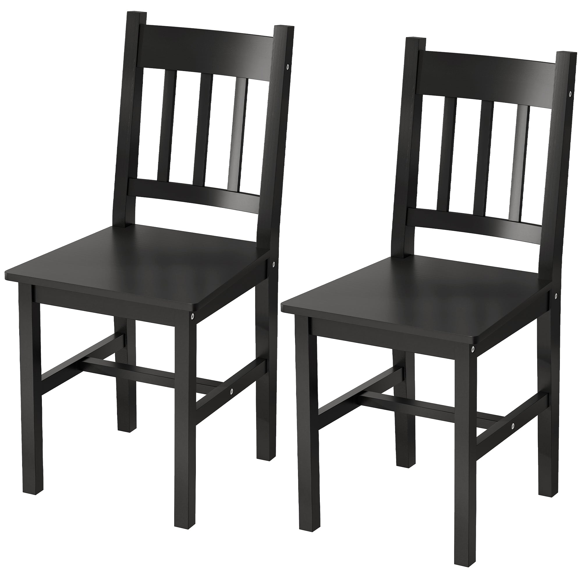Dining Chairs Set of 2, Kitchen Chair with Slat Back, Pine Wood Structure for Living Room and Dining Room, Black-Home Furnishings > Kitchen & Dining Furniture > Dining Chairs-DECOROLALA