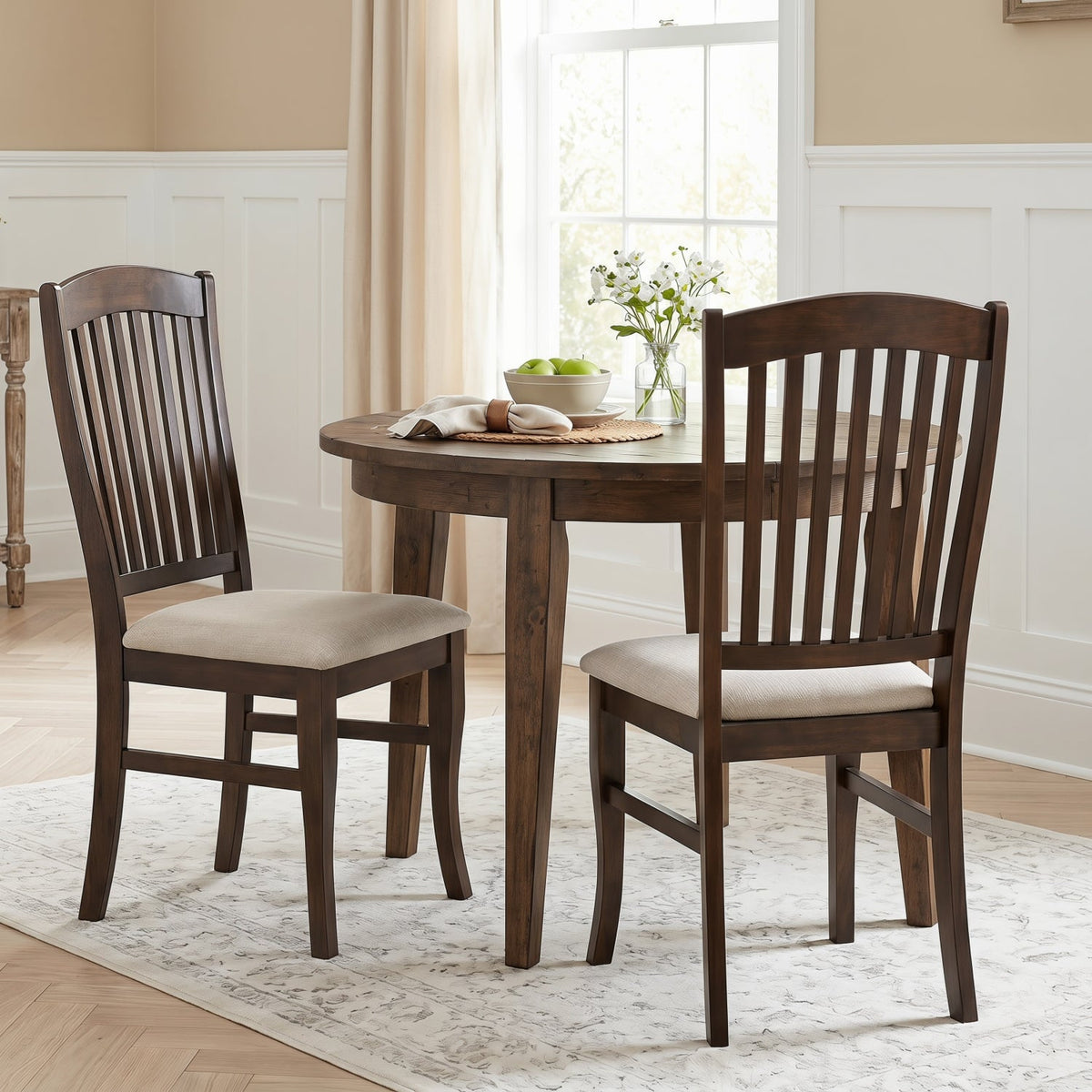 Dining Chairs Set of 2 Kitchen Side Chairs Mid-century Armless Dinette Chairs-Brown & White-Dining Chairs-DECOROLALA