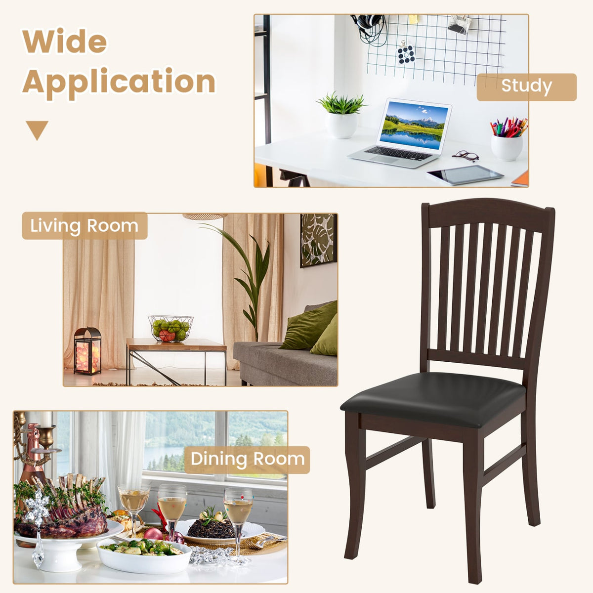 Dining Chairs Set of 2 Kitchen Side Chairs Mid-century Armless Dinette Chairs-Coffee-Dining Chairs-DECOROLALA