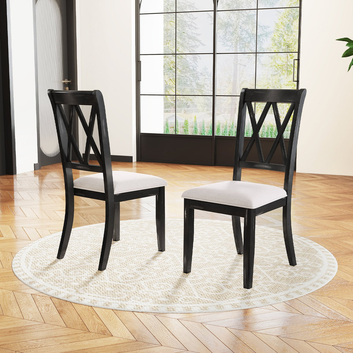 Dining Chairs Set of 2 Kitchen Side Chairs with Curved Cross Back-Beige-Dining Chairs-DECOROLALA