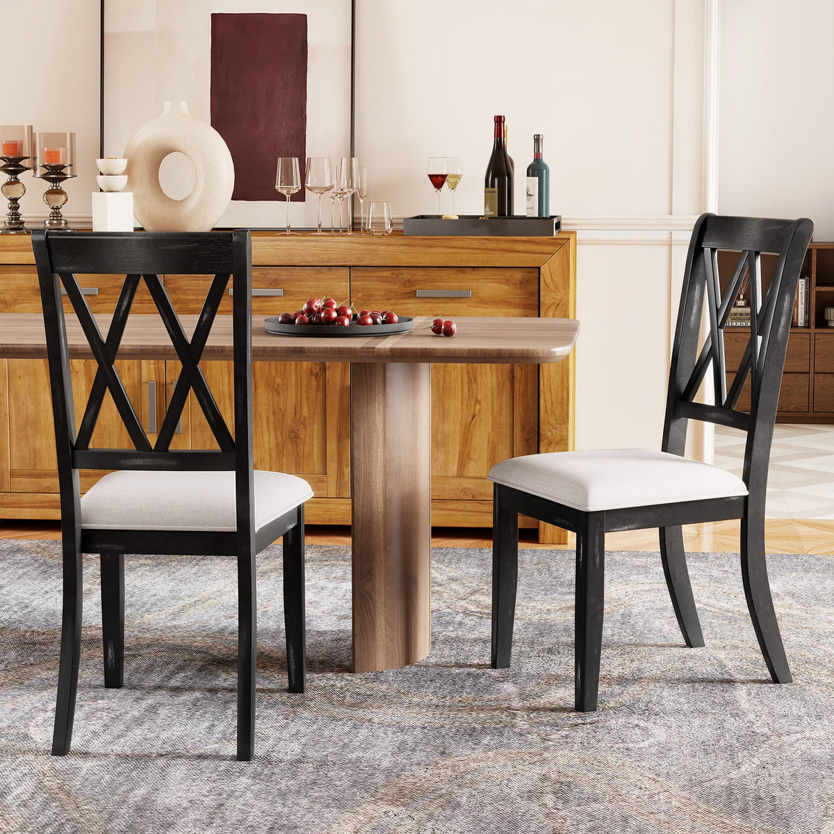 Dining Chairs Set of 2 Kitchen Side Chairs with Curved Cross Back-Beige-Dining Chairs-DECOROLALA
