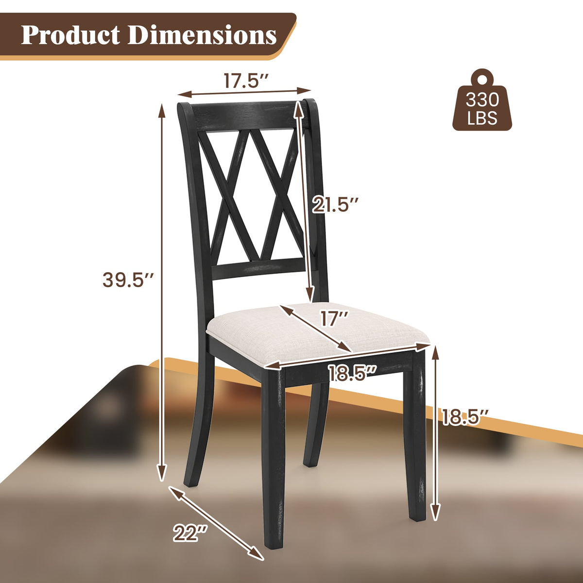 Dining Chairs Set of 2 Kitchen Side Chairs with Curved Cross Back-Beige-Dining Chairs-DECOROLALA