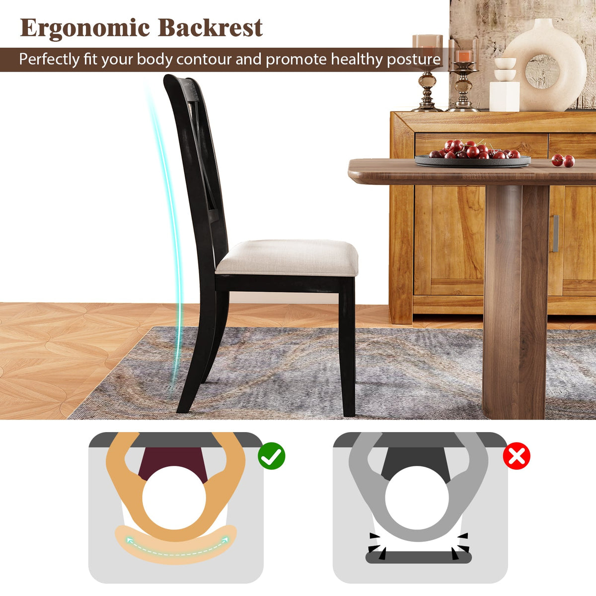 Dining Chairs Set of 2 Kitchen Side Chairs with Curved Cross Back-Beige-Dining Chairs-DECOROLALA