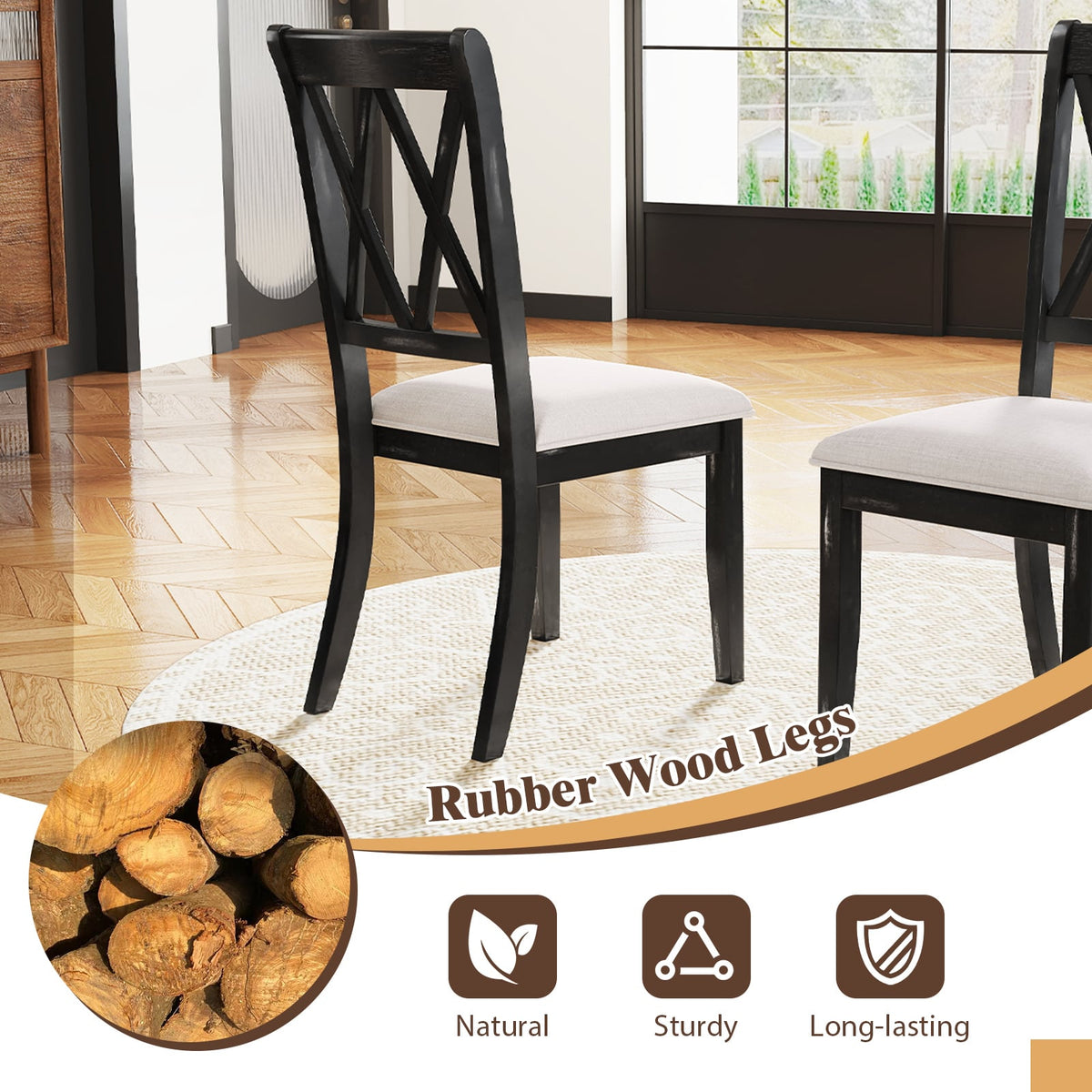 Dining Chairs Set of 2 Kitchen Side Chairs with Curved Cross Back-Beige-Dining Chairs-DECOROLALA