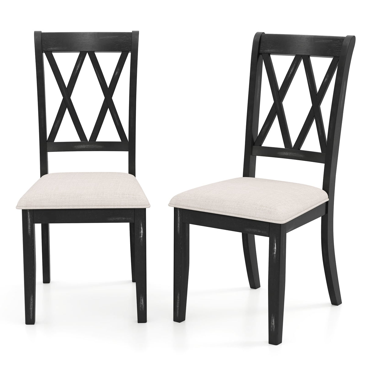 Dining Chairs Set of 2 Kitchen Side Chairs with Curved Cross Back-Beige-Dining Chairs-DECOROLALA