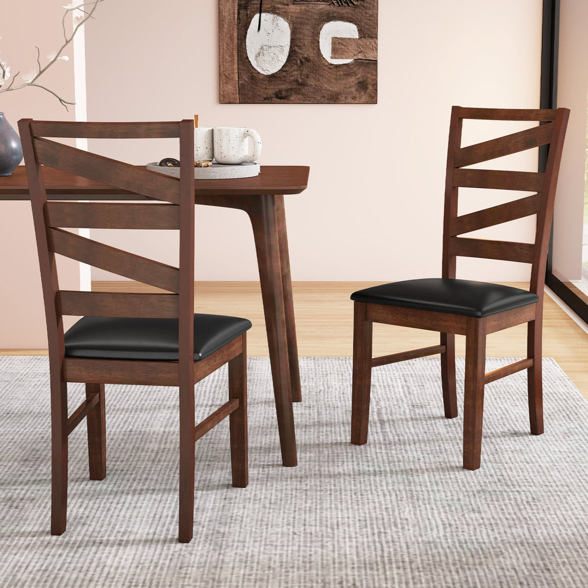 Dining Chairs Set of 2 Kitchen Side Chairs with Rubber Wood Legs-Walnut-Dining Chairs-DECOROLALA