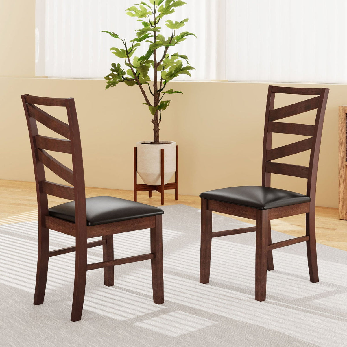Dining Chairs Set of 2 Kitchen Side Chairs with Rubber Wood Legs-Walnut-Dining Chairs-DECOROLALA