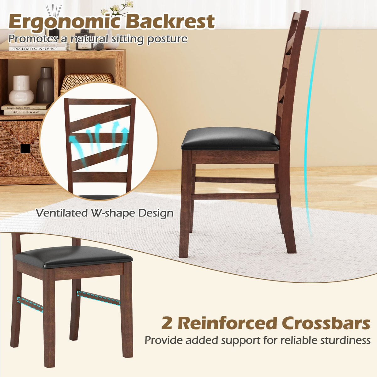 Dining Chairs Set of 2 Kitchen Side Chairs with Rubber Wood Legs-Walnut-Dining Chairs-DECOROLALA
