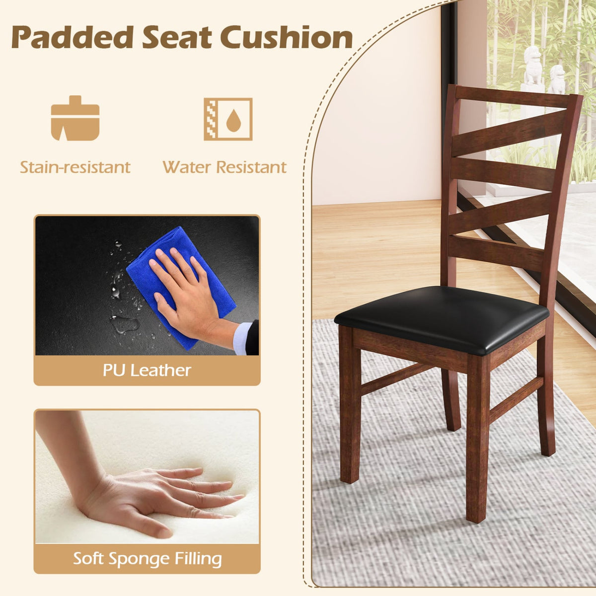 Dining Chairs Set of 2 Kitchen Side Chairs with Rubber Wood Legs-Walnut-Dining Chairs-DECOROLALA