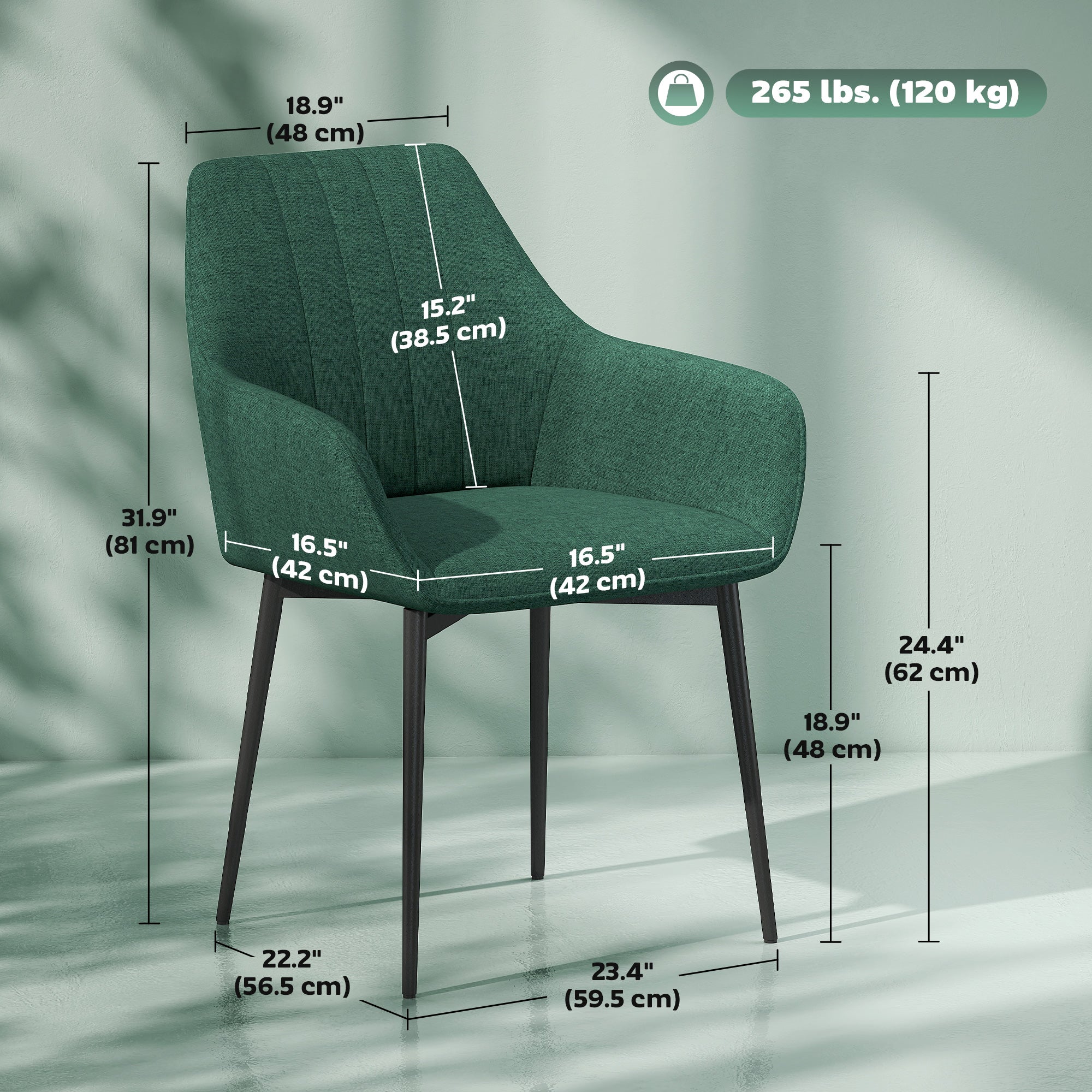 Dining Chairs Set of 2 Linen Dark Green-DECOROLALA