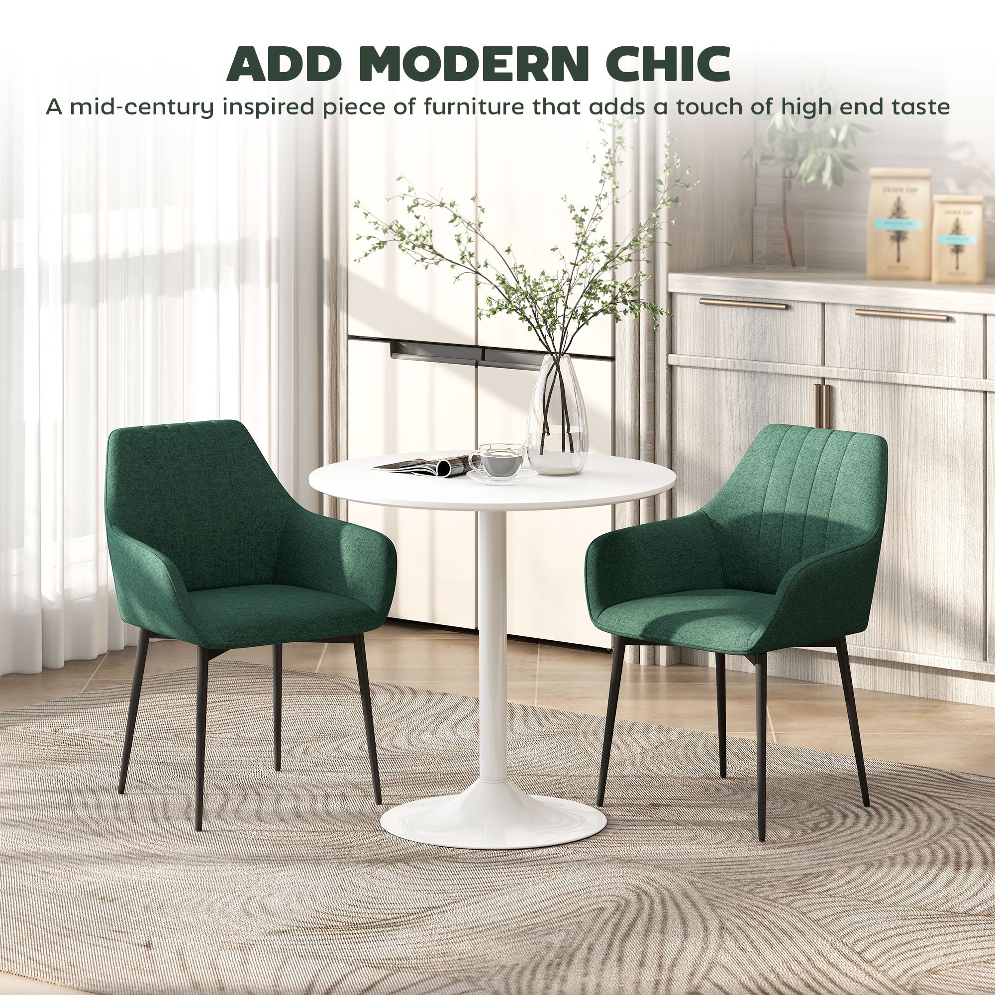 Dining Chairs Set of 2 Linen Dark Green-DECOROLALA