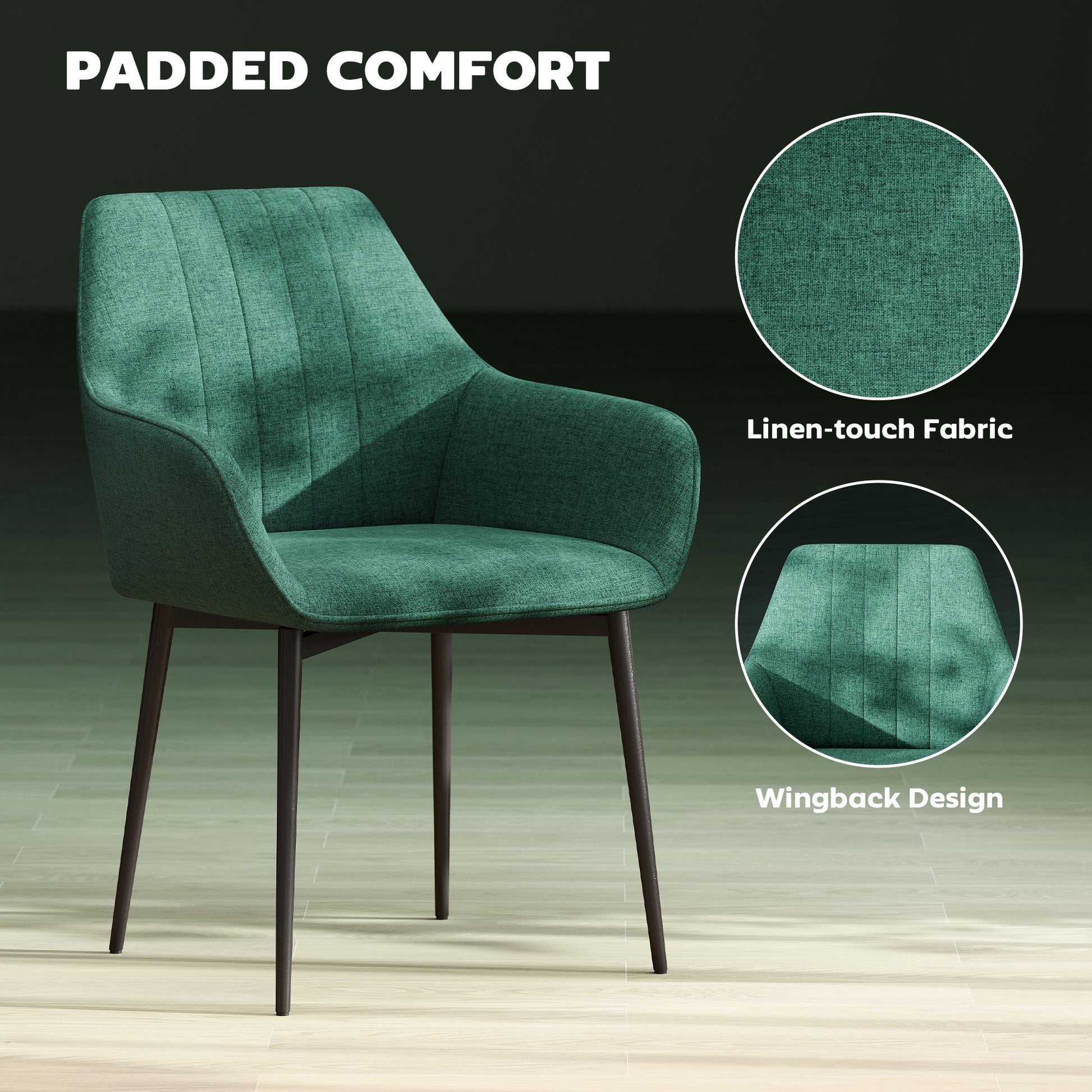 Dining Chairs Set of 2 Linen Dark Green-DECOROLALA