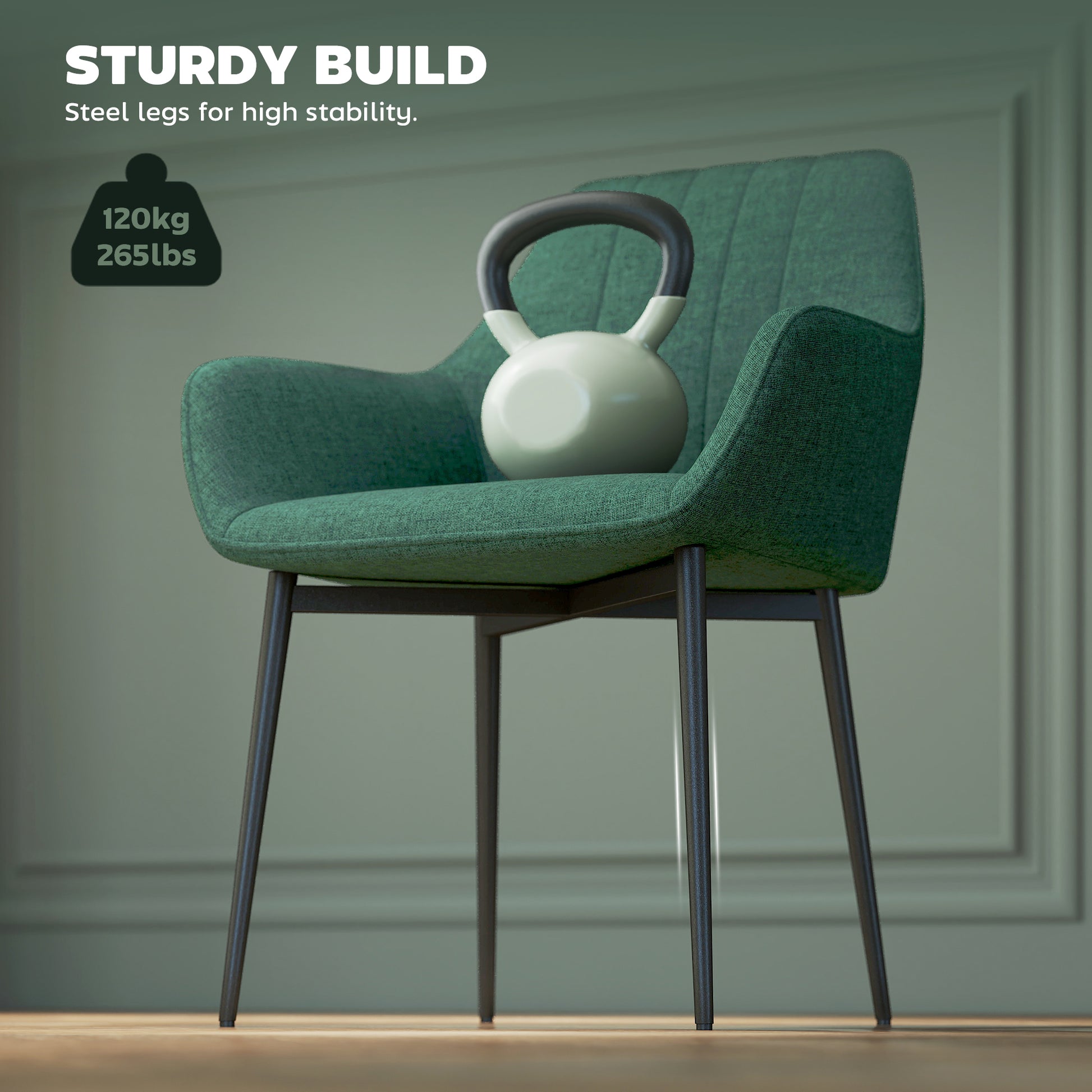 Dining Chairs Set of 2 Linen Dark Green-DECOROLALA