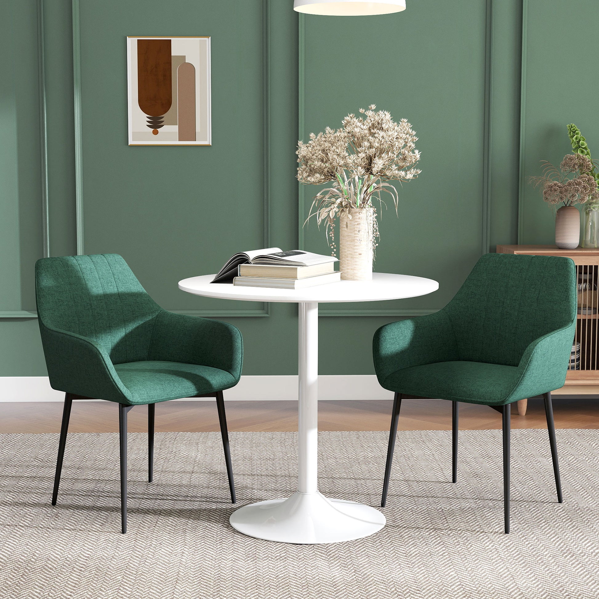 Dining Chairs Set of 2 Linen Dark Green-DECOROLALA