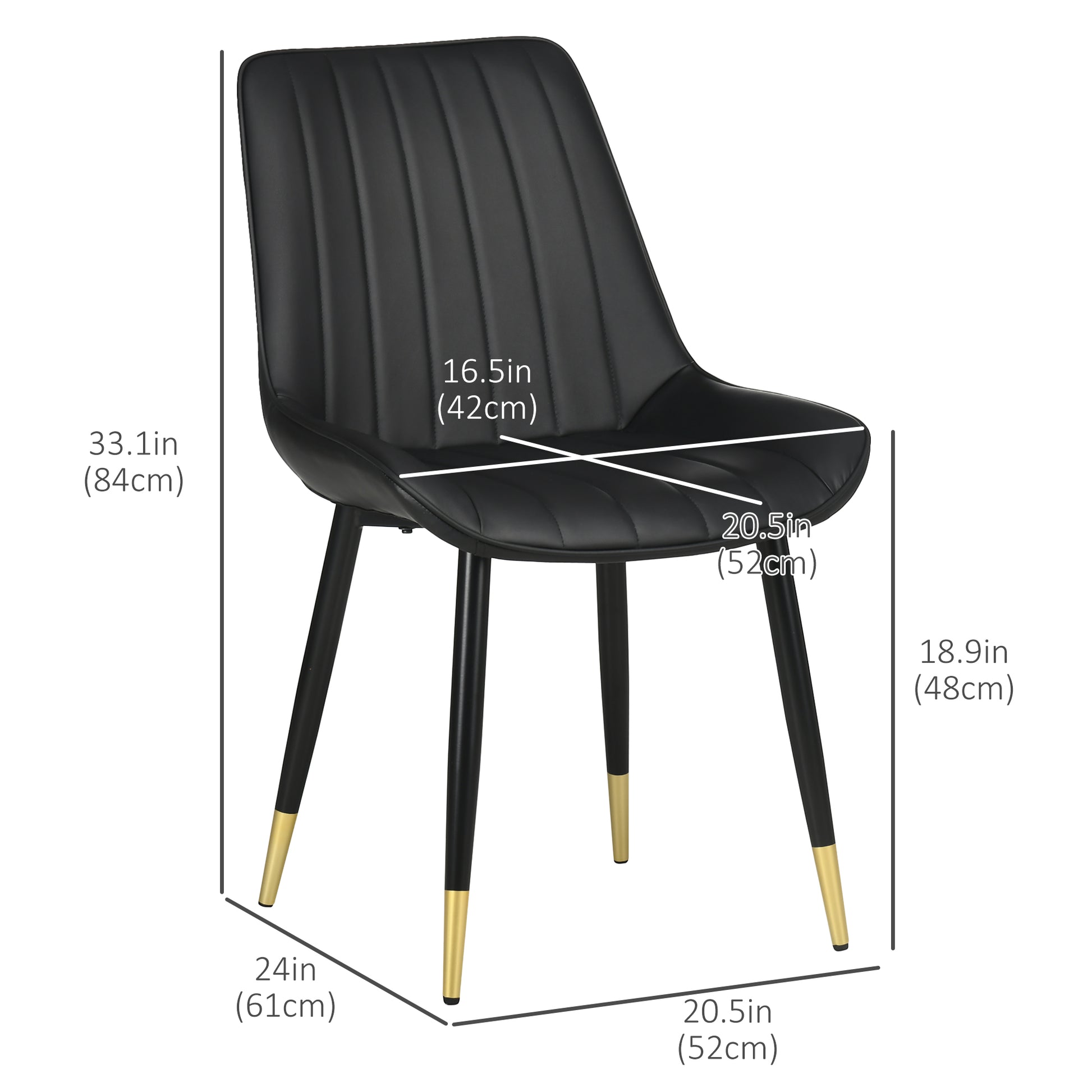 Dining Chairs Set of 2 - Modern PU Leather, Steel Legs, Black-DECOROLALA