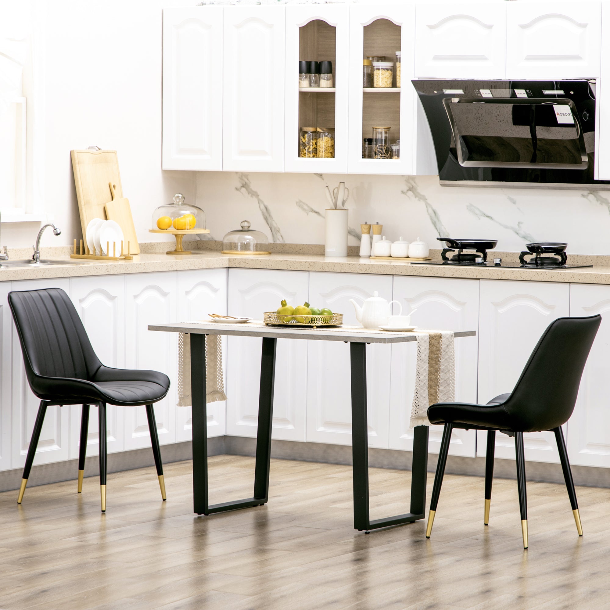 Dining Chairs Set of 2 - Modern PU Leather, Steel Legs, Black-DECOROLALA