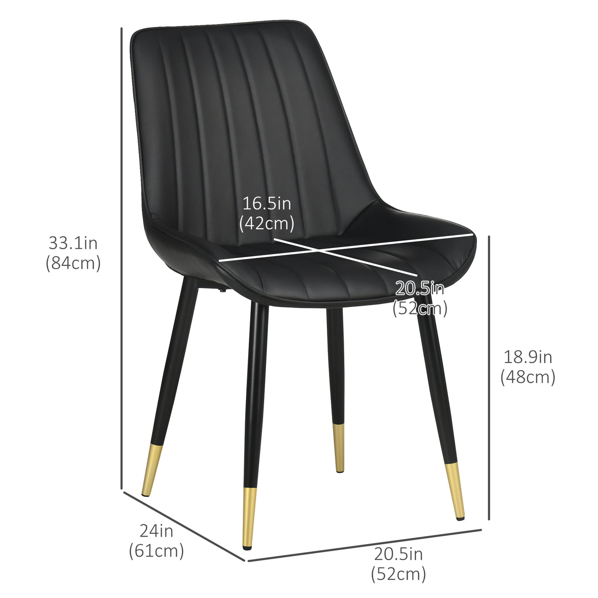 Dining Chairs Set of 2 - Modern PU Leather, Steel Legs, Black-Dining Chairs-DECOROLALA
