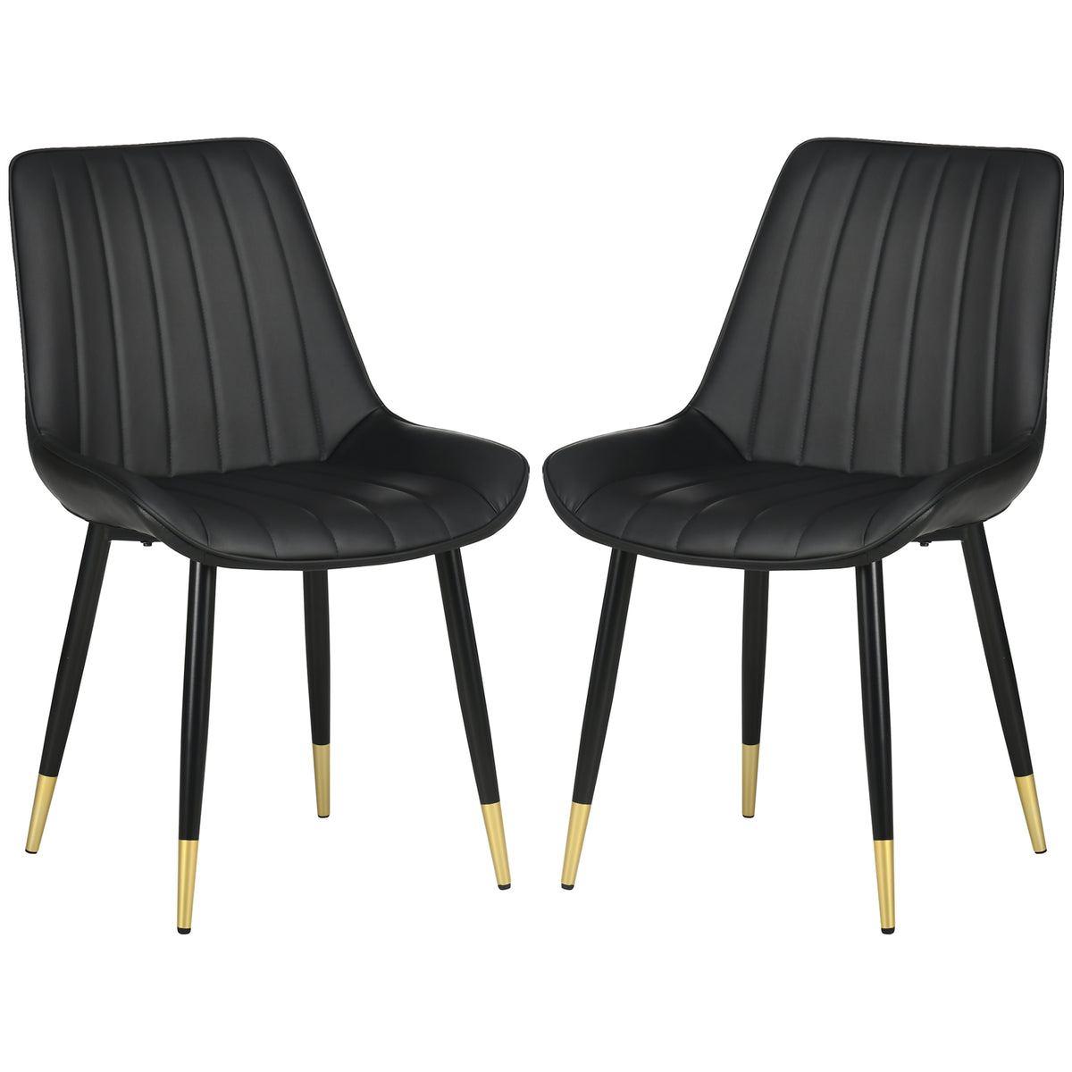 Dining Chairs Set of 2 - Modern PU Leather, Steel Legs, Black-Dining Chairs-DECOROLALA