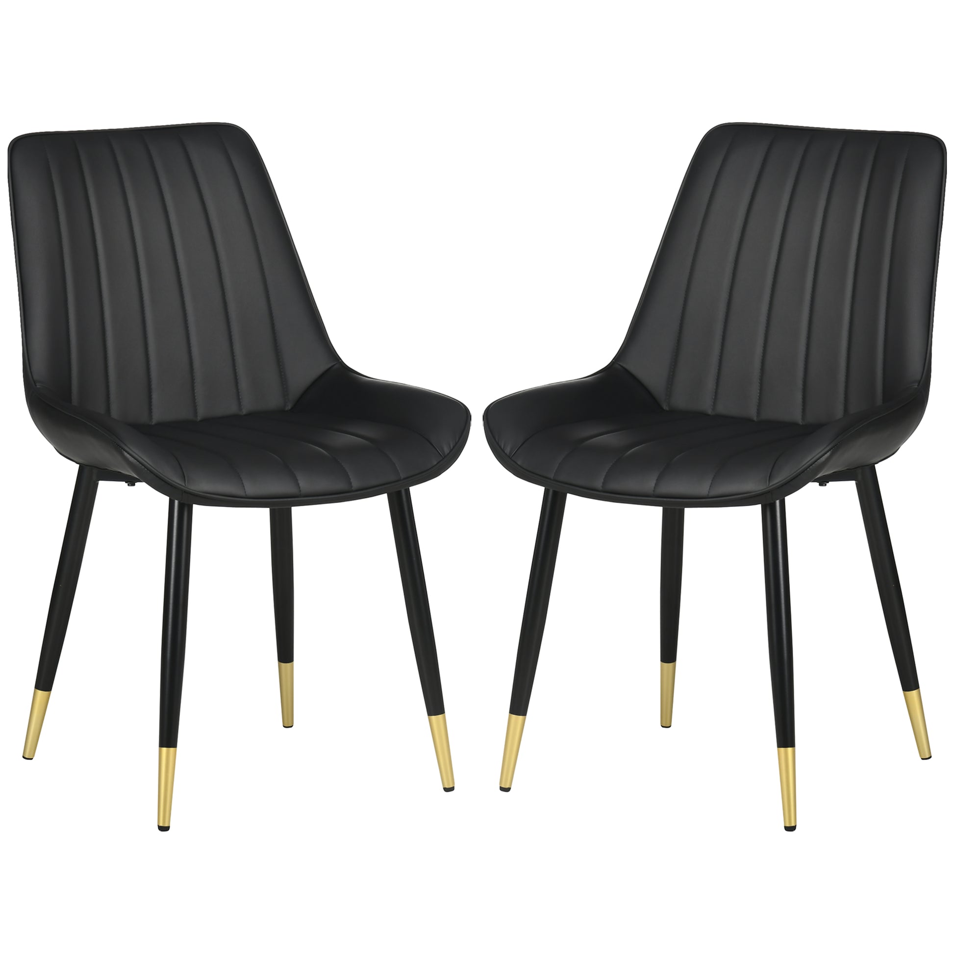 Dining Chairs Set of 2 - Modern PU Leather, Steel Legs, Black-DECOROLALA