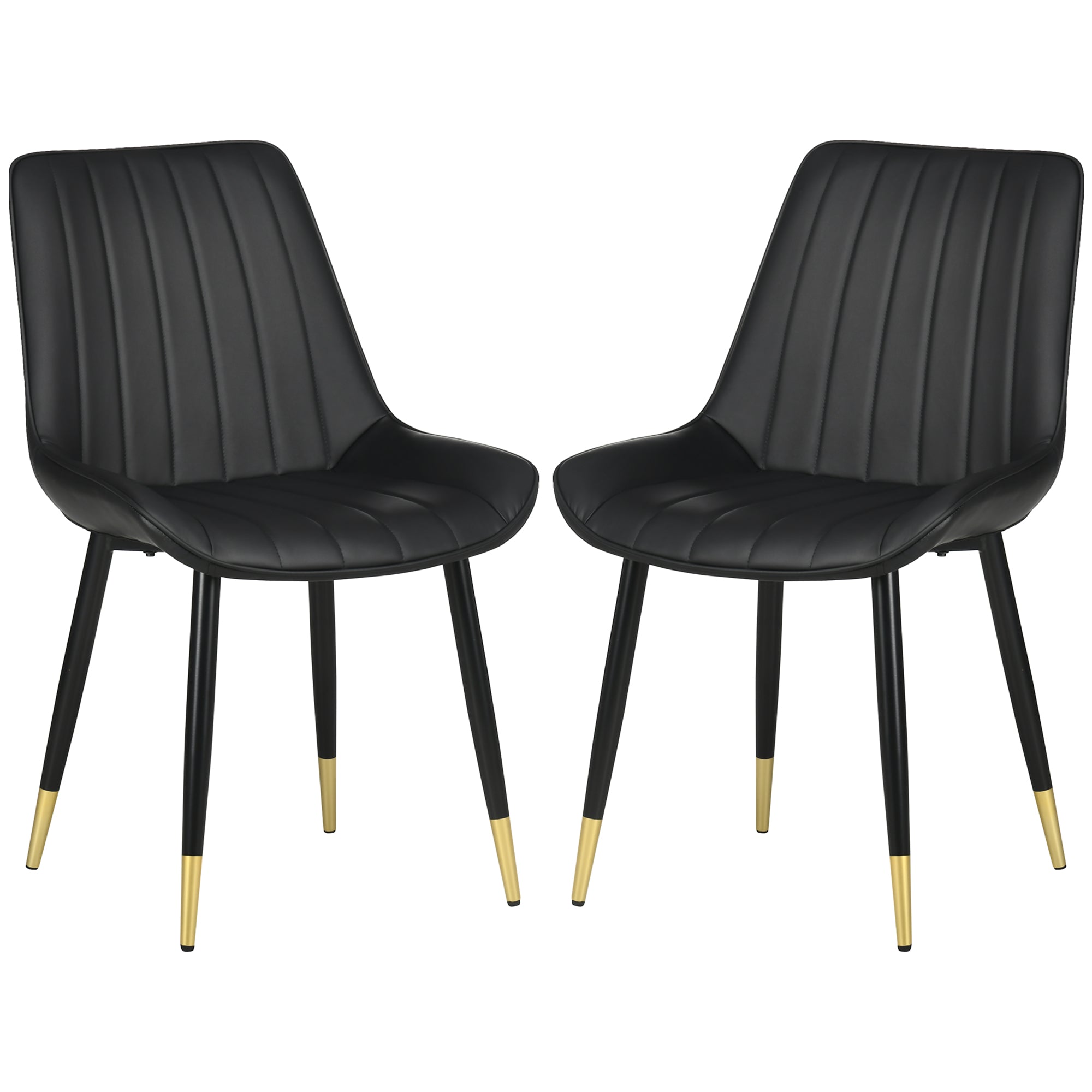 Dining Chairs Set of 2 - Modern PU Leather, Steel Legs, Black-DECOROLALA