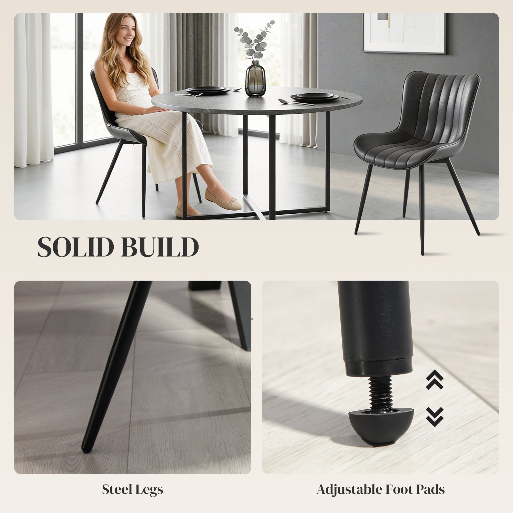 Dining Chairs Set of 2, PU Leather Upholstered Kitchen Chairs with Backrest and Steel Legs, Black-Home Furnishings > Kitchen & Dining Furniture > Dining Chairs-DECOROLALA