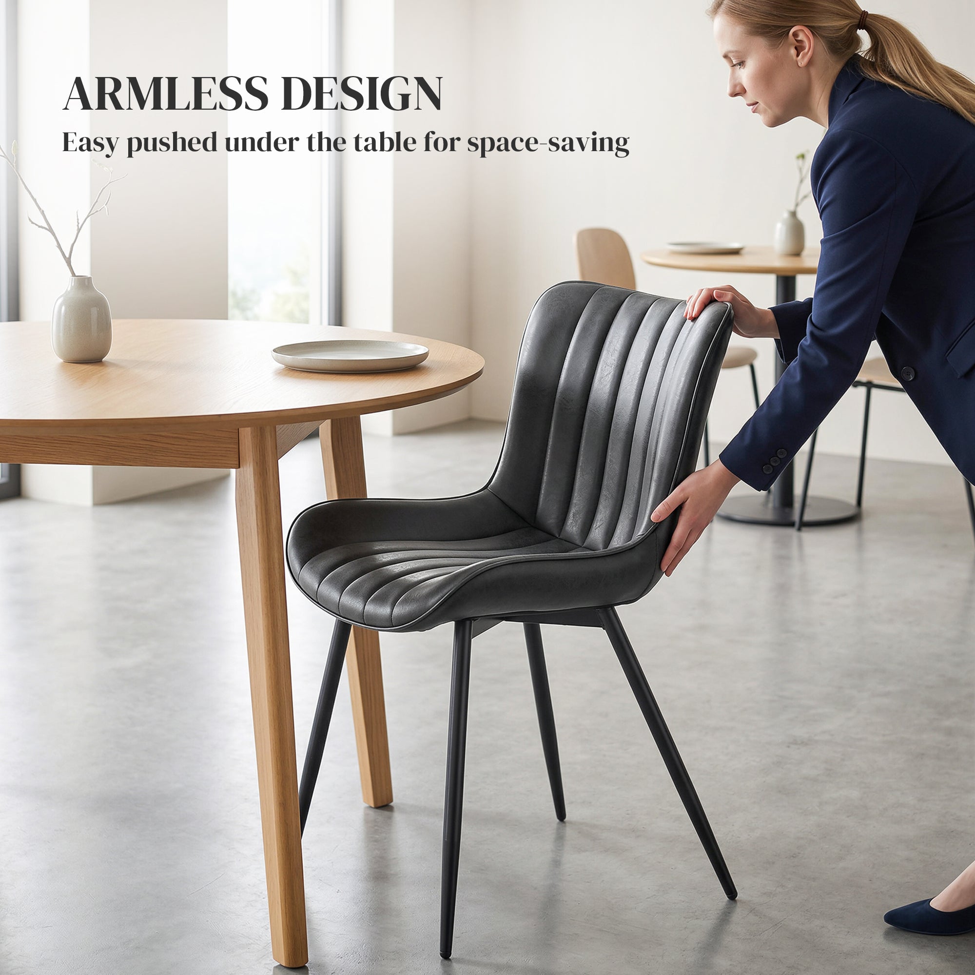 Dining Chairs Set of 2, PU Leather Upholstered Kitchen Chairs with Backrest and Steel Legs, Black-Home Furnishings > Kitchen & Dining Furniture > Dining Chairs-DECOROLALA
