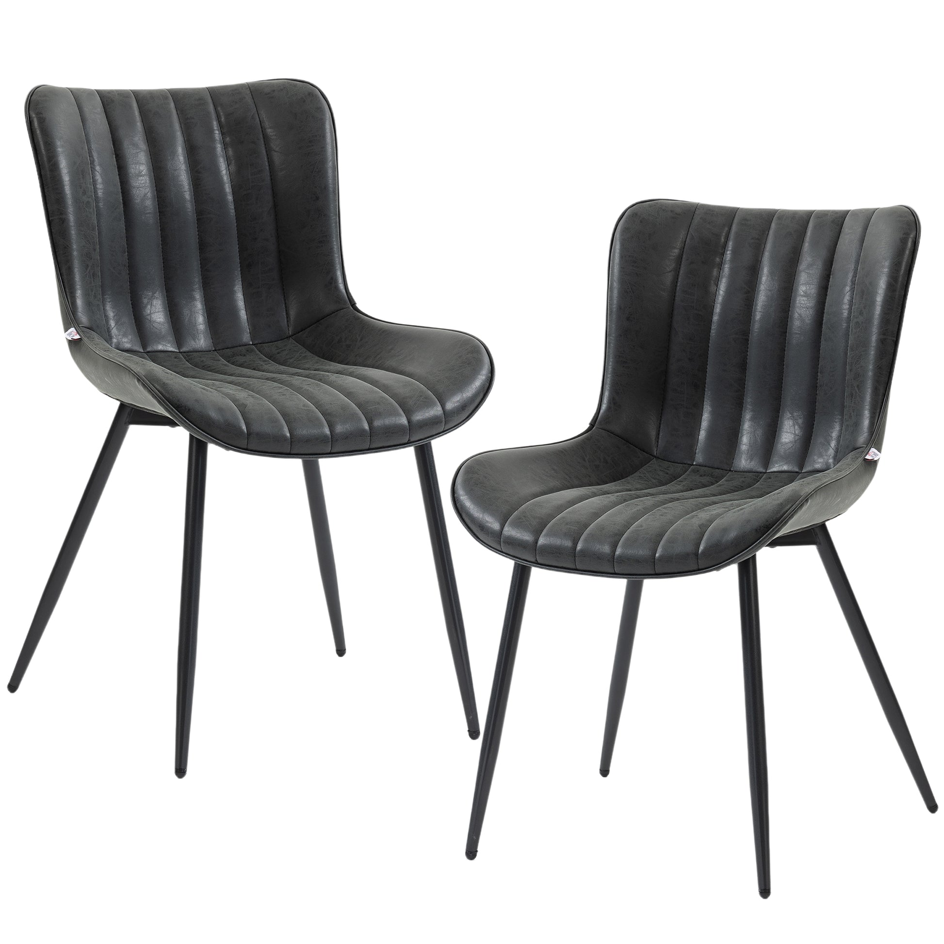 Dining Chairs Set of 2, PU Leather Upholstered Kitchen Chairs with Backrest and Steel Legs, Black-Home Furnishings > Kitchen & Dining Furniture > Dining Chairs-DECOROLALA