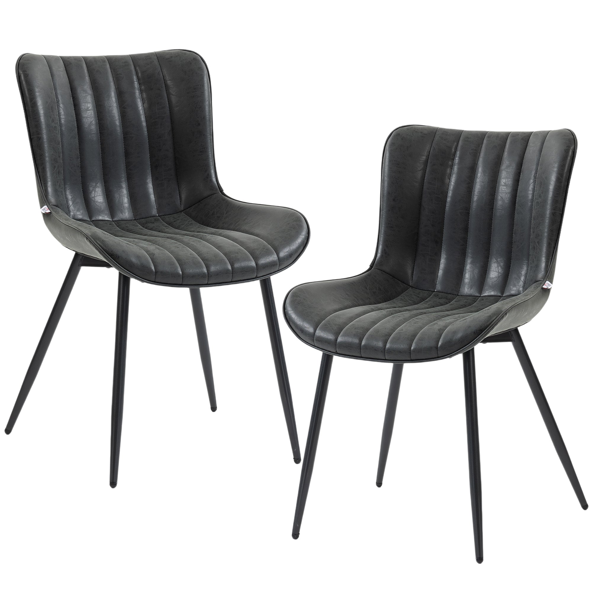 Dining Chairs Set of 2, PU Leather Upholstered Kitchen Chairs with Backrest and Steel Legs, Black-Home Furnishings > Kitchen & Dining Furniture > Dining Chairs-DECOROLALA
