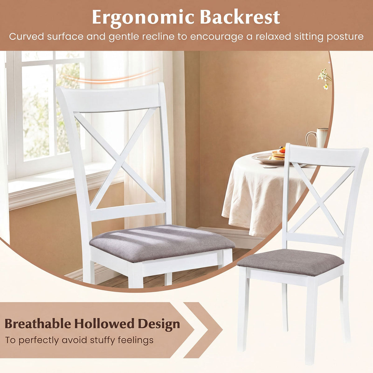Dining Chairs Set of 2 Rubber Wood Dining Room Chairs with Comfortable Backrest and Padded Seat-White-Dining Chairs-DECOROLALA