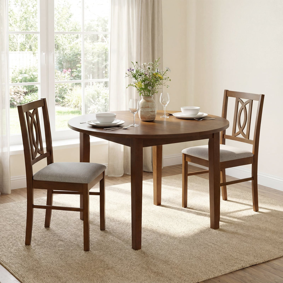 Dining Chairs Set of 2 Rubber Wood Dining Room Chairs with Hollowed Backrest-Walnut-Dining Chairs-DECOROLALA
