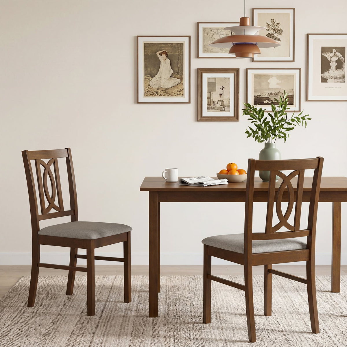 Dining Chairs Set of 2 Rubber Wood Dining Room Chairs with Hollowed Backrest-Walnut-Dining Chairs-DECOROLALA