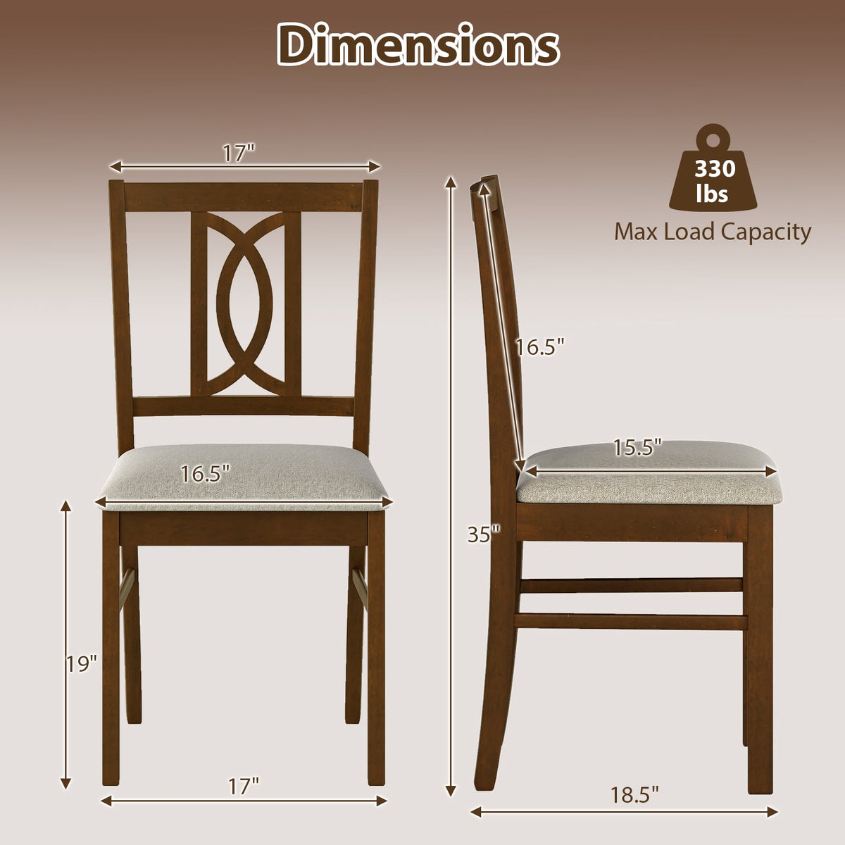 Dining Chairs Set of 2 Rubber Wood Dining Room Chairs with Hollowed Backrest-Walnut-Dining Chairs-DECOROLALA