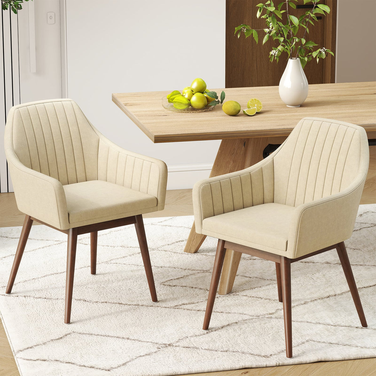 Dining Chairs Set of 2 Upholstered Accent Chairs with Comfy Padded Backrest and Seat-Beige-Dining Chairs-DECOROLALA