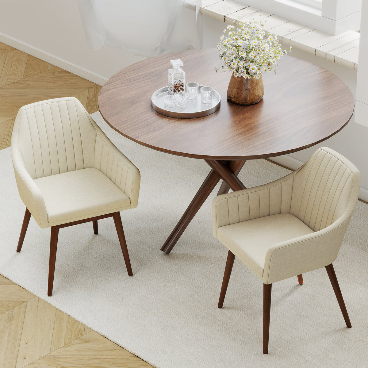 Dining Chairs Set of 2 Upholstered Accent Chairs with Comfy Padded Backrest and Seat-Beige-Dining Chairs-DECOROLALA