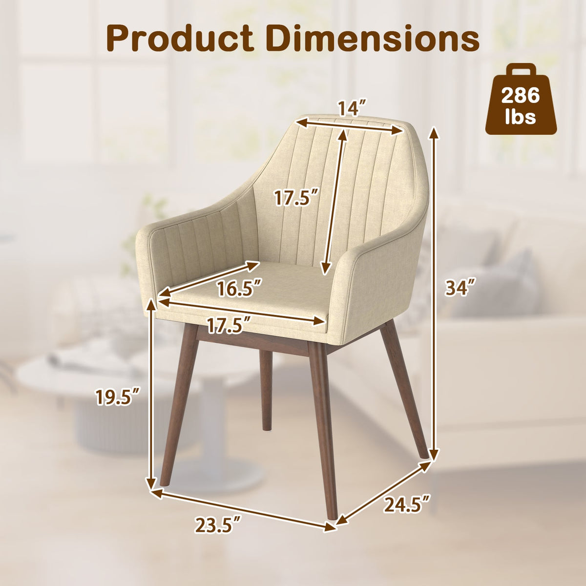 Dining Chairs Set of 2 Upholstered Accent Chairs with Comfy Padded Backrest and Seat-Beige-Dining Chairs-DECOROLALA
