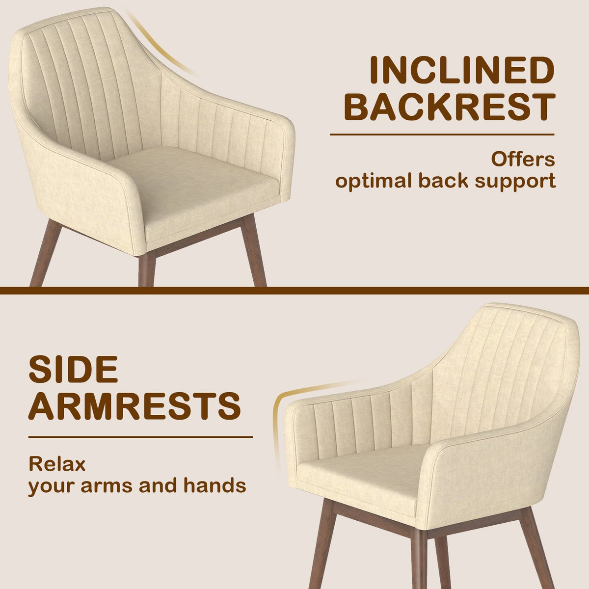 Dining Chairs Set of 2 Upholstered Accent Chairs with Comfy Padded Backrest and Seat-Beige-Dining Chairs-DECOROLALA