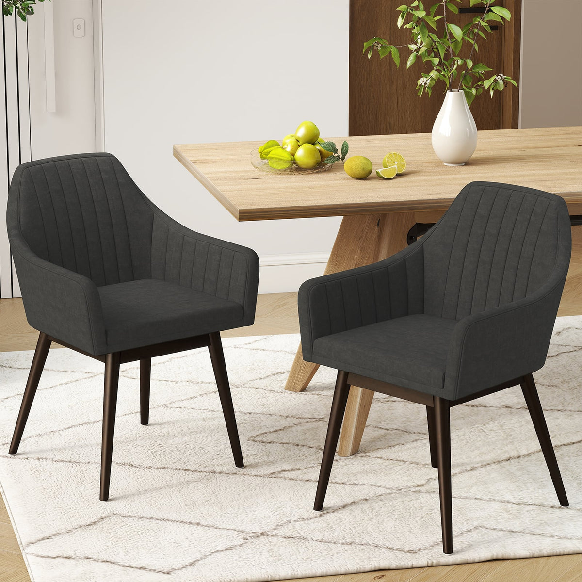 Dining Chairs Set of 2 Upholstered Accent Chairs with Comfy Padded Backrest and Seat-Black-Dining Chairs-DECOROLALA