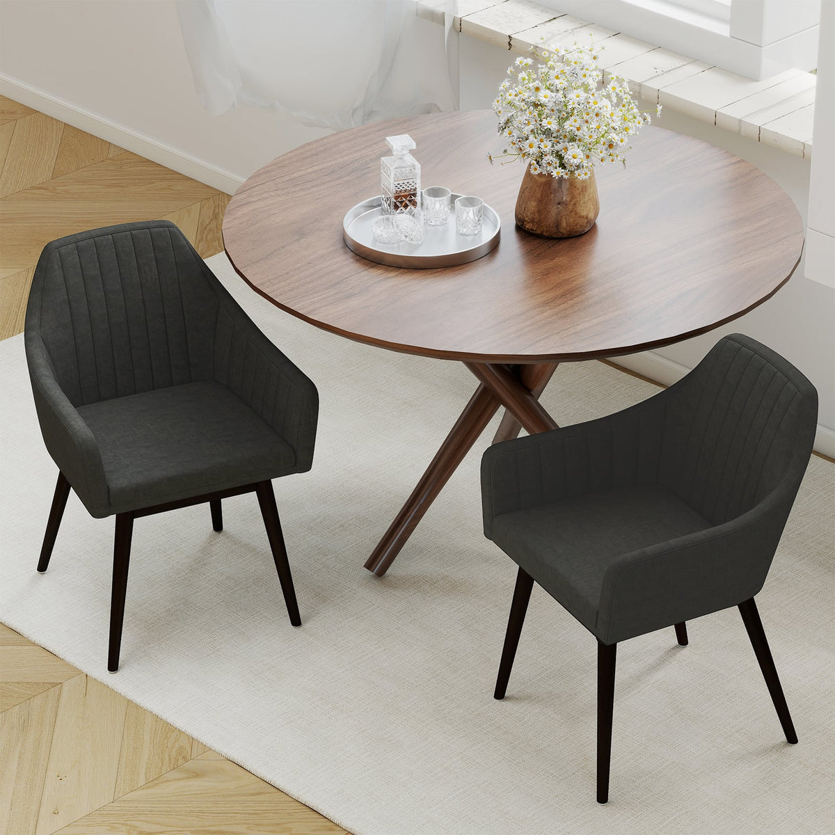 Dining Chairs Set of 2 Upholstered Accent Chairs with Comfy Padded Backrest and Seat-Black-Dining Chairs-DECOROLALA