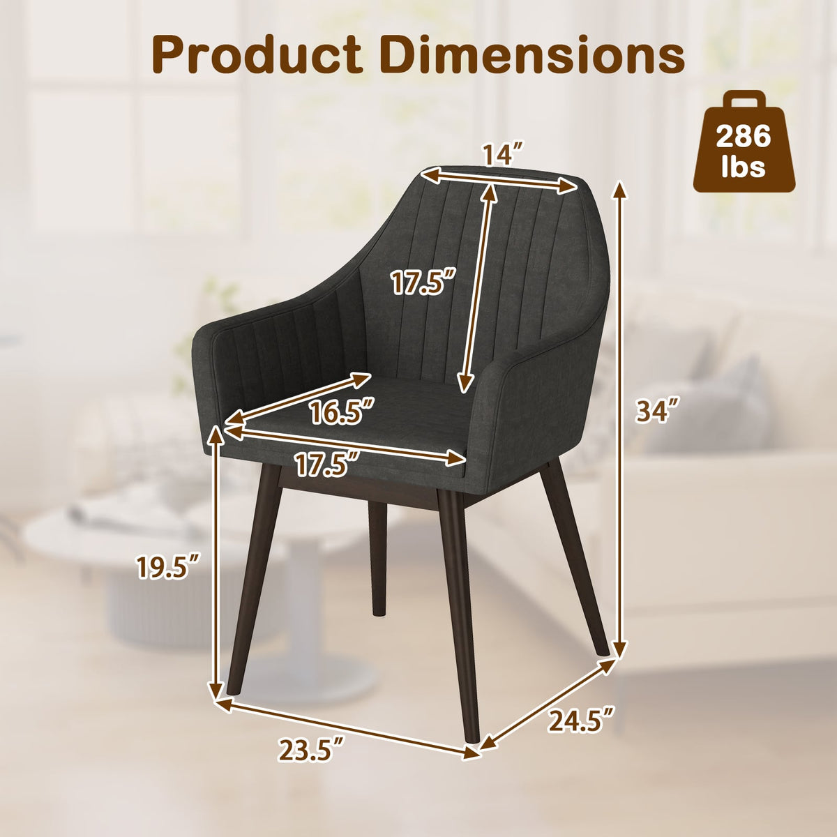 Dining Chairs Set of 2 Upholstered Accent Chairs with Comfy Padded Backrest and Seat-Black-Dining Chairs-DECOROLALA