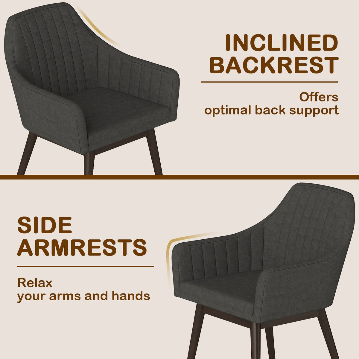 Dining Chairs Set of 2 Upholstered Accent Chairs with Comfy Padded Backrest and Seat-Black-Dining Chairs-DECOROLALA